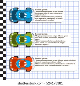 Racing cars. View from above. Design Template. Vector illustration.