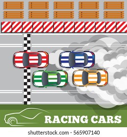 Racing cars. View from above. Vector illustration.