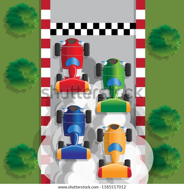 Racing cars.
View from above. Vector
illustration.