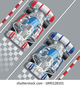 Racing cars. View from above.Vector illustration. 