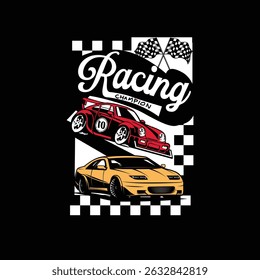 Racing Champion motor car vector illustration graphic tee