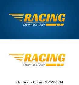 Racing Championship vector icon. Race logo fast concept with flag. Sport competition branding.