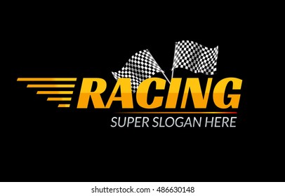 Racing Championship vector icon. Race logo fast concept with flag. Sport competition branding.
