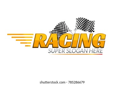 Racing Championship vector icon. Race logo fast concept with flag. Sport competition branding.