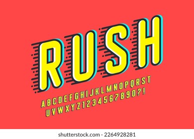 Racing characters design, dynamic alphabet, letters and numbers. Vector characters. 13 degree skew