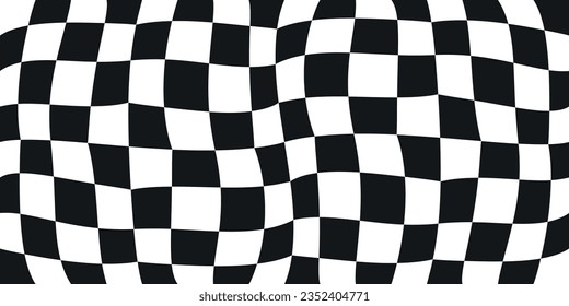 Racing checkerboard flag. Curly black and white chess flag, sporty, wavy, bulging, seamless.