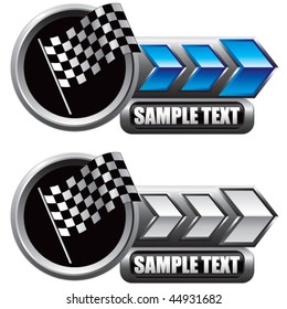 racing checkered flag blue and white arrow nameplates