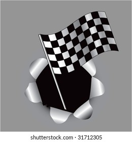 racing checkered flag coming out of paper hole