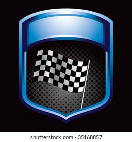 racing checkered flag on blue display