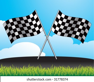 Racing Checkered Flag On Racetrack