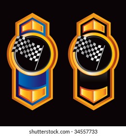 racing checkered flag on royal crest