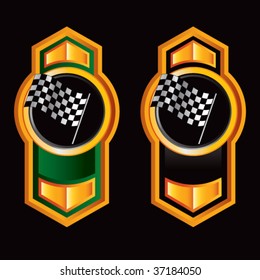 racing checkered flag on royal crest