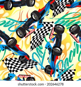 Racing with checkered flag seamless pattern .