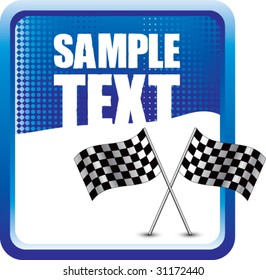 racing checkered flags on blue halftone vertical banner