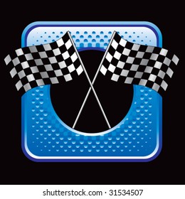 racing checkered flags on blue halftone web button