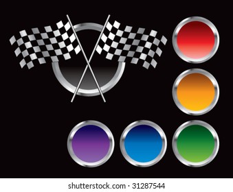 racing checkered flags on colored web button