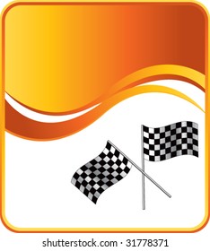 racing checkered flags on gold wave background