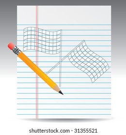 racing checkered flags on notebook paper with pencil