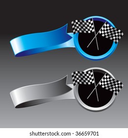 racing checkered flags on ribbon banner