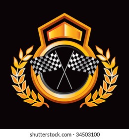 racing checkered flags on royal crest