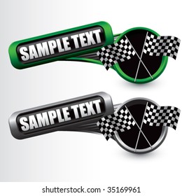 racing checkered flags on tilted multi color banners