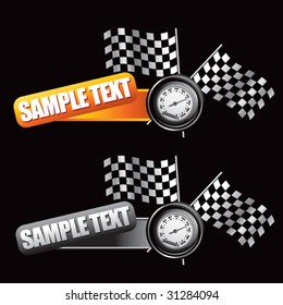 racing checkered flags and speedometer on tilted banner