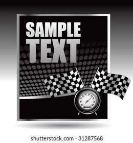 racing checkered flags and speedometer on halftone banner