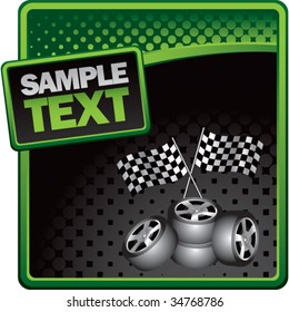 racing checkered flags and tires on halftone template background