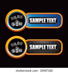 racing checkered flags and tires on diamond textured banners