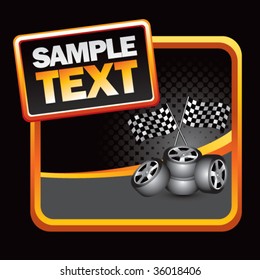 racing checkered flags and tires on halftone template background