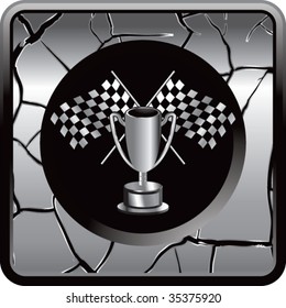 racing checkered flags and trophy on interesting web button
