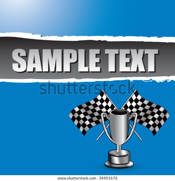 racing\
checkered flags and trophy on ripped\
background