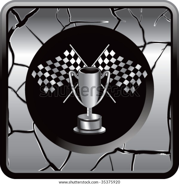 racing checkered flags and trophy on interesting\
web button