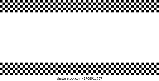 Quadro quadriculado de corrida com padrão preto e branco clássico. Borda perfeita para projetos de esportes motorizados, gráficos de linha de chegada, cartazes de carros antigos e layouts temáticos de velocidade retrô.