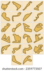 Racing circuit map collection for cnc laser cut or print vector illustration 