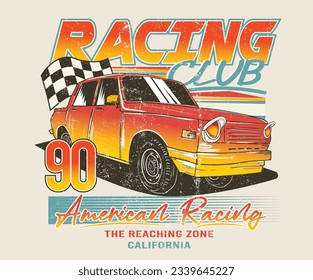 Racing club vector t-shirt print design. Car print design for t shirt print, poster, sticker, background and other uses.