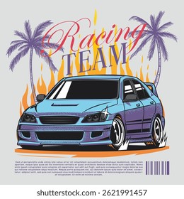 Design de impressão vetor t-shirt do clube de corrida. Design de impressão de carro para t-shirt Street Wear e Urban Style imprimir, cartaz, adesivo, slogan tipografia estilo universitário vintage, clube de corrida americano t shirt imprimir