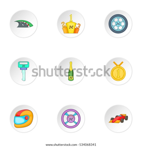 Racing and competition\
icons set. Cartoon illustration of 9 racing and competition vector\
icons for web