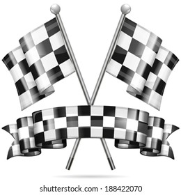 Racing Concept - Checkered Flags and Ribbon, vector isolated on white background