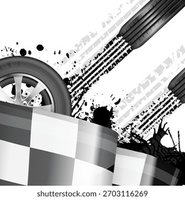 Racing Concept - Flags, Tires and Tracks, grunge vector background