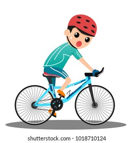 Racing cyclist in action. cartoon man cycling editable vector illustration.