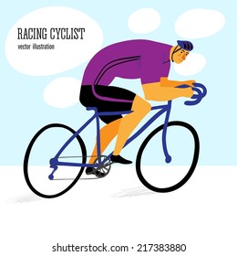 Racing cyclist in action. Editable vector illustration 