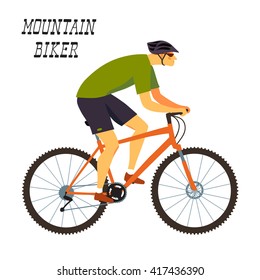 Racing cyclist in action. Fast mountain biker. Editable vector illustration. 