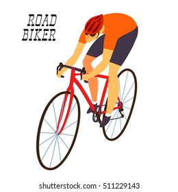 Racing cyclist in action. Fast road biker. Editable vector illustration. 