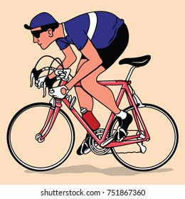 Racing cyclist in action. Fast road biker from side view. Editable vector illustration.