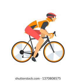 Racing Cyclist Character, Male Athlete Riding Bike Vector Illustration