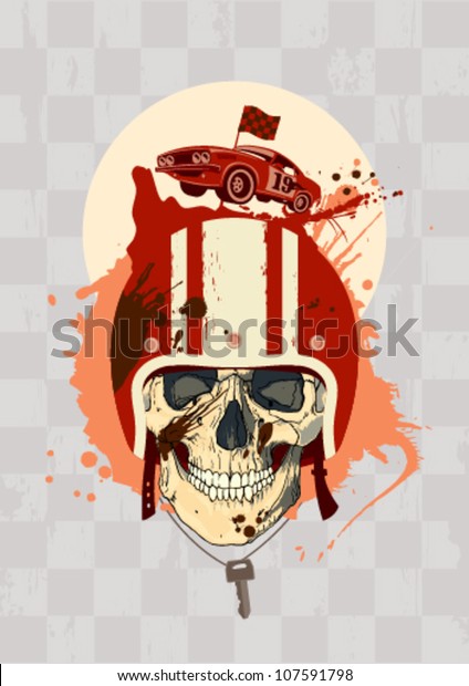 Racing design template\
with racer skull.