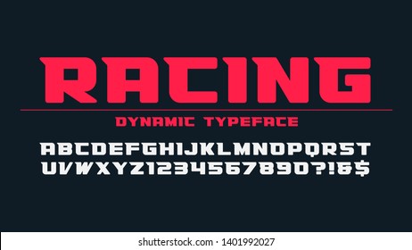 Racing Display Font Design, Alphabet, Typeface, Letters And Numbers. Vector Characters