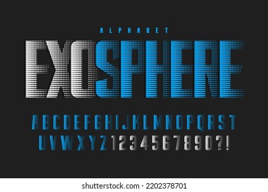 Racing display font design, alphabet, typeface, letters and numbers. Swatch color control. 15 degree skew