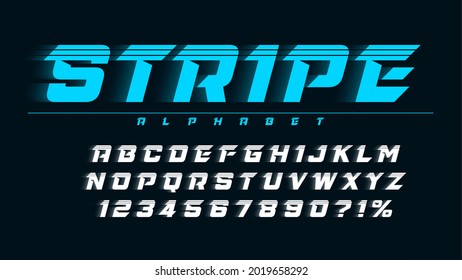 Racing display letters design, dynamic alphabet, numbers. Vector characters